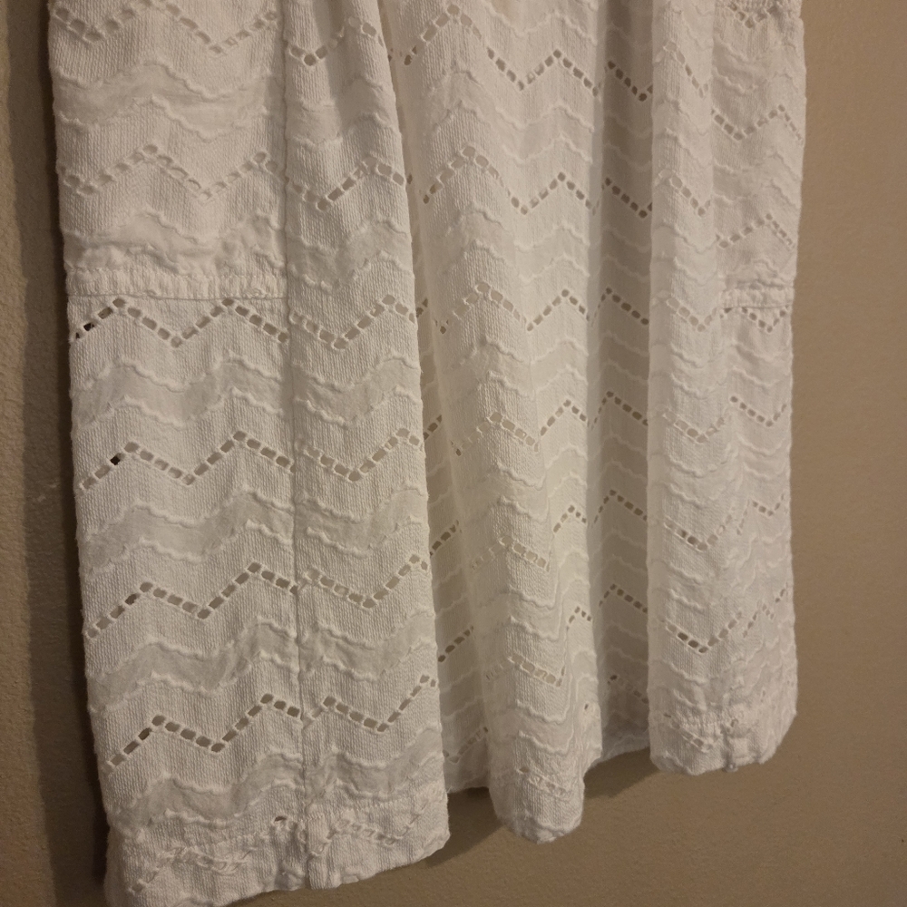 ANTHROPOLOGIE Γ TRACY REESE White Eyelet Chevron Patchβ Pocket Midi Skirt Size 4 - Picture 4 of 13